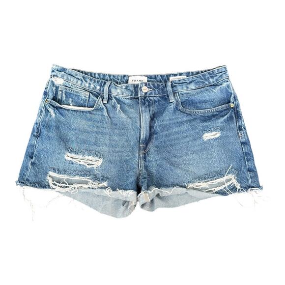 Frame Denim Le Grand Garcon Shorts 32 Distressed Denim Cutoffs Montgrove Rips - Picture 2 of 7